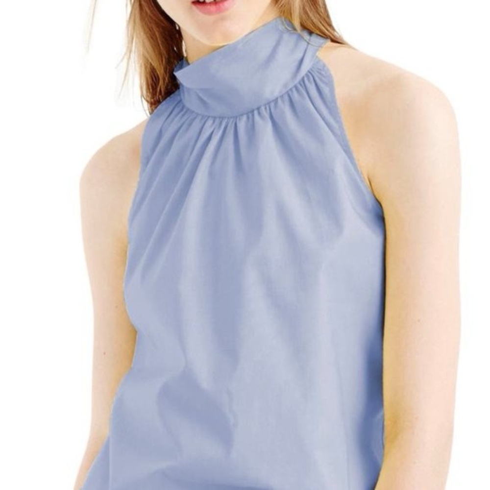 NWT J. Crew Oxford Tie Neck Halter Top - Blue - 100% Cotton